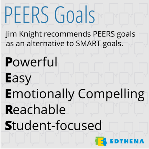 For impact cycles, Jim Knight recommends PEERS goals as an alternative to SMART goals.