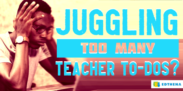 picture of person with head in hands with text about not having teacher data- "juggling too many teacher to-dos?"