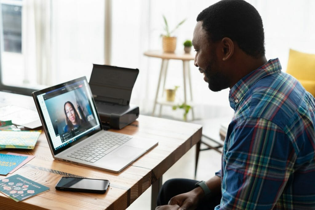 guy talking on a video conference call