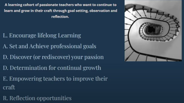 powerpoint slide with acronym L.A.D.D.E.R. for post about teacher leadership