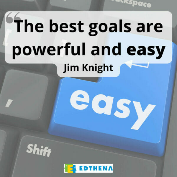 background image of computer keyboard with 'easy' in blue with Jim Knight quote about teacher goal-setting: "The best goals are powerful and easy."