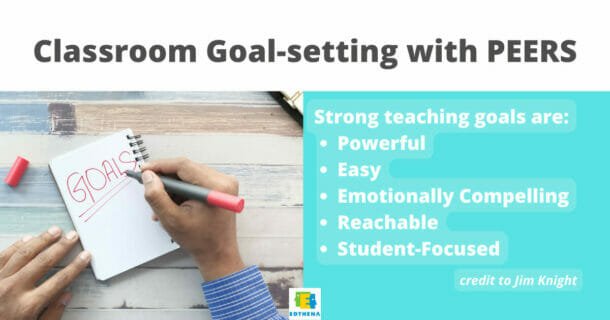 image of person writing "GOALS" on notepad for post about teacher goal-setting
