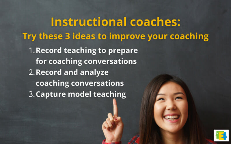 photo of person pointing up to list of ideas for instructional coaches to improve teacher coaching