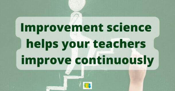 background image of chalk drawing of person walking up steps with text: "Improvement science helps your teachers improve continuously" for post about PDSA (Plan-Do-Study-Act) cycle