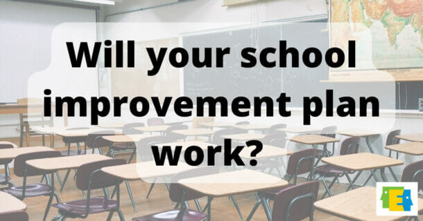 background photo of classroom with text "Will your school improvement plan work?"