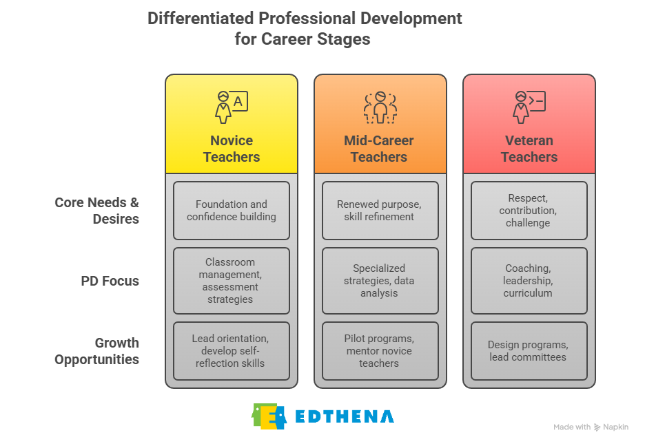 teacher retention strategy: a diagram of a teacher's core pd needs and growth opportunities