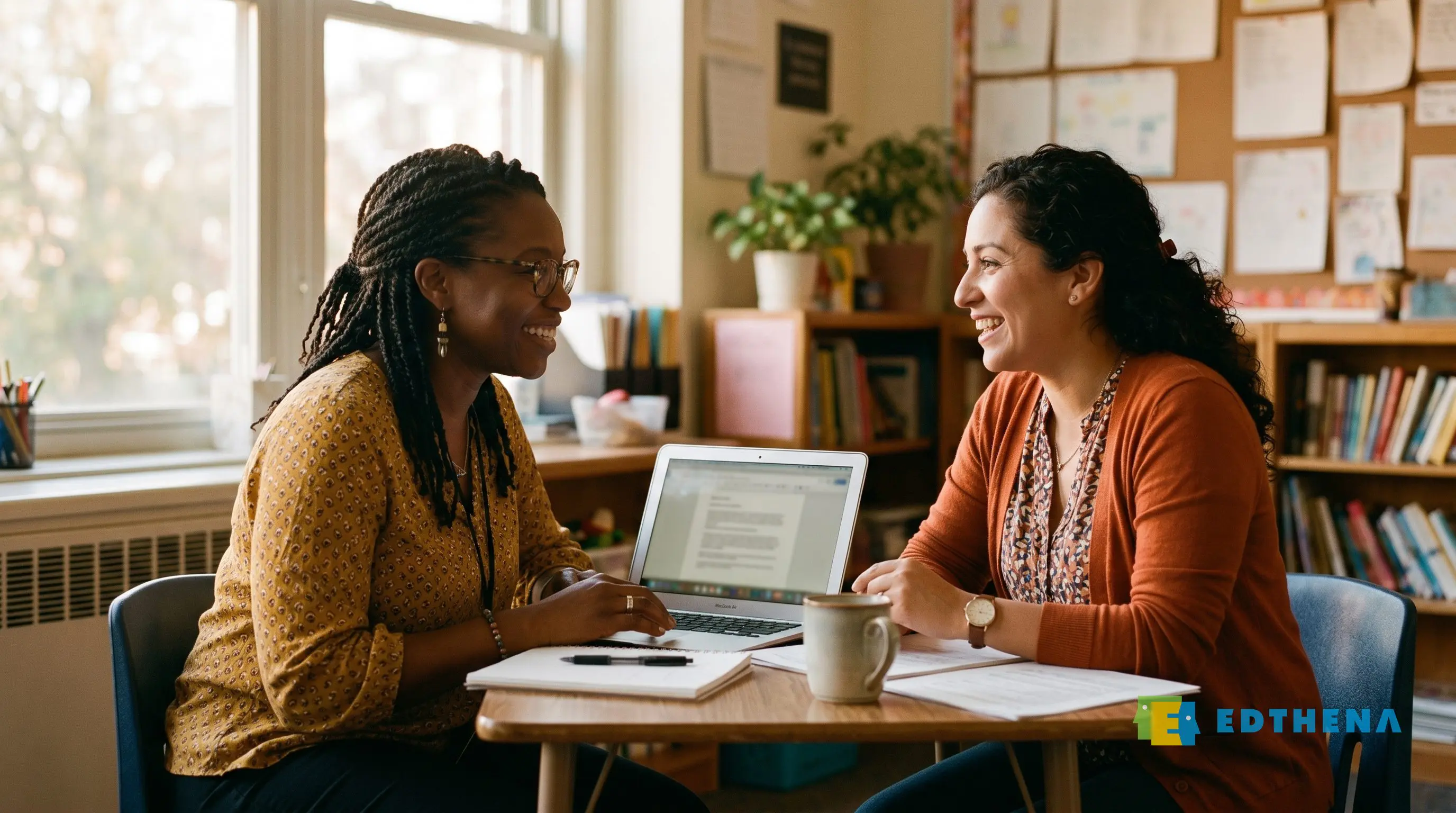 Principal giving observation feedback to a teacher in a collaborative coaching conversation