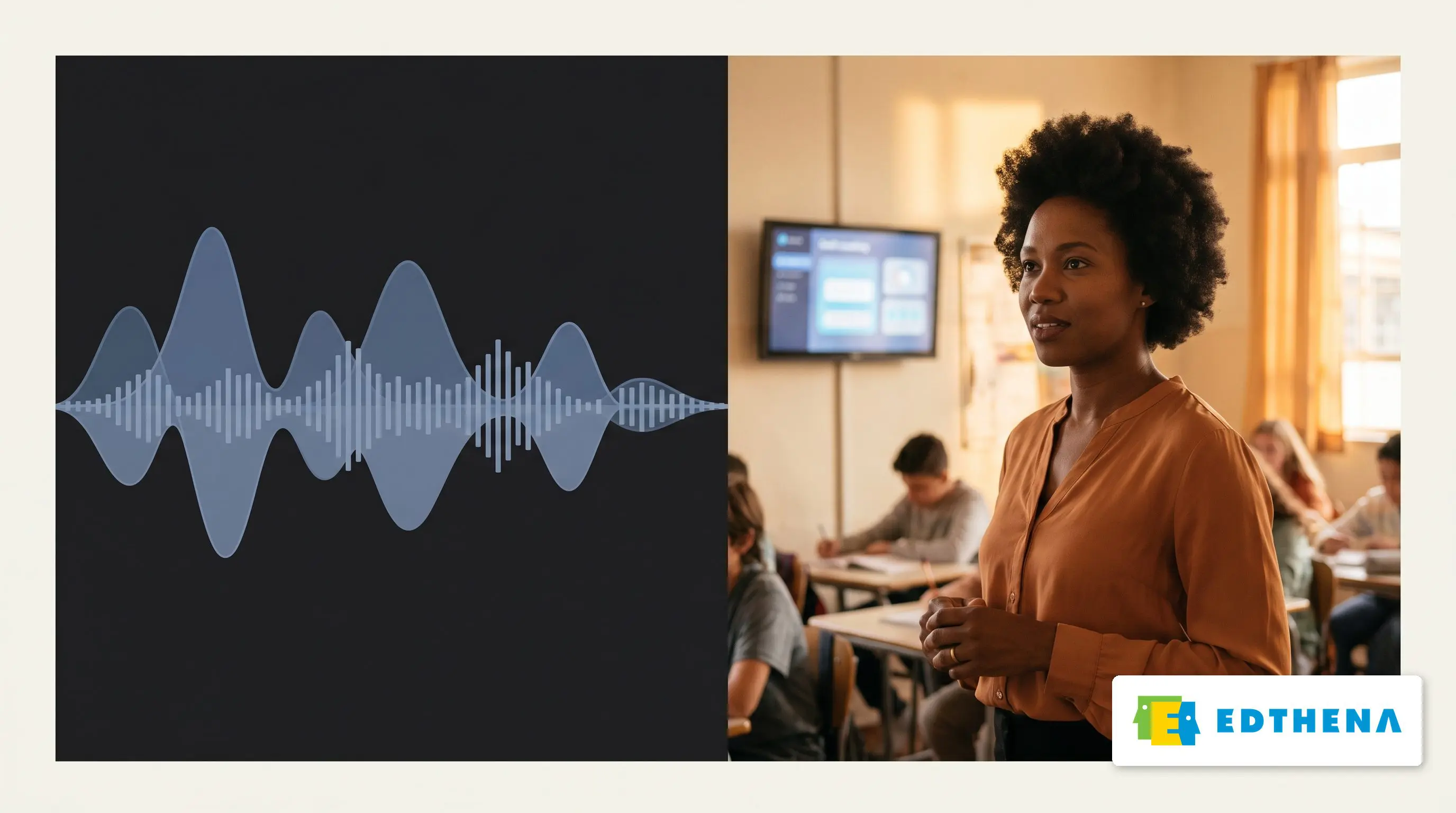 TeachFX Alternative: AI Coaching That Goes Beyond Audio Split panel comparing audio waveform analysis with a teacher coached in a real classroom context